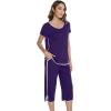 image:imageWiWi Pajamas for Women Soft Knit Capri Pants Pajama Sets Summer Pjs Sleepwear Comfy Lounge Set Viscose from Bamboo SXXLDdark Purple