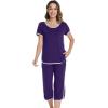 image:imageWiWi Pajamas for Women Soft Knit Capri Pants Pajama Sets Summer Pjs Sleepwear Comfy Lounge Set Viscose from Bamboo SXXLDdark Purple