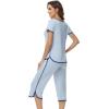 image:imageWiWi Pajamas for Women Soft Knit Capri Pants Pajama Sets Summer Pjs Sleepwear Comfy Lounge Set Viscose from Bamboo SXXLDlight Dlue