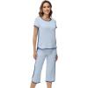image:imageWiWi Pajamas for Women Soft Knit Capri Pants Pajama Sets Summer Pjs Sleepwear Comfy Lounge Set Viscose from Bamboo SXXLDlight Dlue