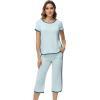 image:imageWiWi Pajamas for Women Soft Knit Capri Pants Pajama Sets Summer Pjs Sleepwear Comfy Lounge Set Viscose from Bamboo SXXLDmist Green