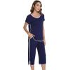 image:imageWiWi Pajamas for Women Soft Knit Capri Pants Pajama Sets Summer Pjs Sleepwear Comfy Lounge Set Viscose from Bamboo SXXLDnavy