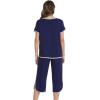 image:imageWiWi Pajamas for Women Soft Knit Capri Pants Pajama Sets Summer Pjs Sleepwear Comfy Lounge Set Viscose from Bamboo SXXLDnavy