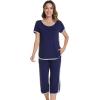 image:imageWiWi Pajamas for Women Soft Knit Capri Pants Pajama Sets Summer Pjs Sleepwear Comfy Lounge Set Viscose from Bamboo SXXLDnavy