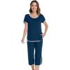 image:imageWiWi Pajamas for Women Soft Knit Capri Pants Pajama Sets Summer Pjs Sleepwear Comfy Lounge Set Viscose from Bamboo SXXLDpeacock Dlue