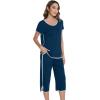 image:imageWiWi Pajamas for Women Soft Knit Capri Pants Pajama Sets Summer Pjs Sleepwear Comfy Lounge Set Viscose from Bamboo SXXLDpeacock Dlue