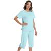 image:imageWiWi Pajamas for Women Soft Knit Capri Pants Pajama Sets Summer Pjs Sleepwear Comfy Lounge Set Viscose from Bamboo SXXLEaqua