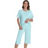image:imageWiWi Pajamas for Women Soft Knit Capri Pants Pajama Sets Summer Pjs Sleepwear Comfy Lounge Set Viscose from Bamboo SXXLEaqua