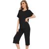 image:imageWiWi Pajamas for Women Soft Knit Capri Pants Pajama Sets Summer Pjs Sleepwear Comfy Lounge Set Viscose from Bamboo SXXLEblack