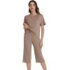 image:imageWiWi Pajamas for Women Soft Knit Capri Pants Pajama Sets Summer Pjs Sleepwear Comfy Lounge Set Viscose from Bamboo SXXLEcamel