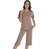 image:imageWiWi Pajamas for Women Soft Knit Capri Pants Pajama Sets Summer Pjs Sleepwear Comfy Lounge Set Viscose from Bamboo SXXLEcamel