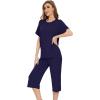 image:imageWiWi Pajamas for Women Soft Knit Capri Pants Pajama Sets Summer Pjs Sleepwear Comfy Lounge Set Viscose from Bamboo SXXLEnavy