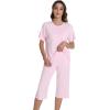 image:imageWiWi Pajamas for Women Soft Knit Capri Pants Pajama Sets Summer Pjs Sleepwear Comfy Lounge Set Viscose from Bamboo SXXLEpink