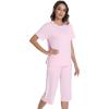 image:imageWiWi Pajamas for Women Soft Knit Capri Pants Pajama Sets Summer Pjs Sleepwear Comfy Lounge Set Viscose from Bamboo SXXLEpink