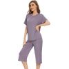 image:imageWiWi Pajamas for Women Soft Knit Capri Pants Pajama Sets Summer Pjs Sleepwear Comfy Lounge Set Viscose from Bamboo SXXLEviolet