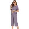 image:imageWiWi Pajamas for Women Soft Knit Capri Pants Pajama Sets Summer Pjs Sleepwear Comfy Lounge Set Viscose from Bamboo SXXLEviolet