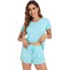 image:imageWiWi Soft Viscose from Bamboo Pajamas for Women Summer Short Sleeve Top with Shorts Pajama Set Cooling Sleepwear SXXLAqua