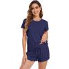 image:imageWiWi Soft Viscose from Bamboo Pajamas for Women Summer Short Sleeve Top with Shorts Pajama Set Cooling Sleepwear SXXLNavy