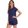 image:imageWiWi Soft Viscose from Bamboo Pajamas for Women Summer Short Sleeve Top with Shorts Pajama Set Cooling Sleepwear SXXLNavy