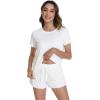 image:imageWiWi Soft Viscose from Bamboo Pajamas for Women Summer Short Sleeve Top with Shorts Pajama Set Cooling Sleepwear SXXLRaw White