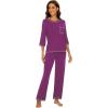 image:imageWiWi Viscose Bamboo Pajamas for Women 34 Sleeve Tops and Long Pants Sleepwear Pajama Set Soft Pjs Sets SXXLDark Reddish Purple