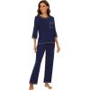 image:imageWiWi Viscose Bamboo Pajamas for Women 34 Sleeve Tops and Long Pants Sleepwear Pajama Set Soft Pjs Sets SXXLNavy