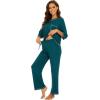 image:imageWiWi Viscose Bamboo Pajamas for Women 34 Sleeve Tops and Long Pants Sleepwear Pajama Set Soft Pjs Sets SXXLPeacock Green