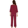 image:imageWiWi Viscose Bamboo Pajamas for Women 34 Sleeve Tops and Long Pants Sleepwear Pajama Set Soft Pjs Sets SXXLWine Red