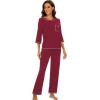 image:imageWiWi Viscose Bamboo Pajamas for Women 34 Sleeve Tops and Long Pants Sleepwear Pajama Set Soft Pjs Sets SXXLWine Red