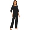 image:imageWiWi Viscose from Bamboo Womens Pajamas Set Super Soft 34 Sleeve Tops and Pants Sleepwear Cooling Pjs with Pockets SXXLBlack