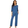 image:imageWiWi Viscose from Bamboo Womens Pajamas Set Super Soft 34 Sleeve Tops and Pants Sleepwear Cooling Pjs with Pockets SXXLPrussian Blue