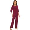 image:imageWiWi Viscose from Bamboo Womens Pajamas Set Super Soft 34 Sleeve Tops and Pants Sleepwear Cooling Pjs with Pockets SXXLWine