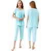 image:imageWiWi Womens Pajamas Sets Bamboo Viscose Short Sleeve Top with Capri Pants Super Soft Lounge Cooling Sleepwear Pjs SXXLAaqua