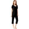image:imageWiWi Womens Pajamas Sets Bamboo Viscose Short Sleeve Top with Capri Pants Super Soft Lounge Cooling Sleepwear Pjs SXXLAblack