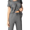 image:imageWiWi Womens Pajamas Sets Bamboo Viscose Short Sleeve Top with Capri Pants Super Soft Lounge Cooling Sleepwear Pjs SXXLAdark Heather Grey