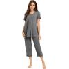 image:imageWiWi Womens Pajamas Sets Bamboo Viscose Short Sleeve Top with Capri Pants Super Soft Lounge Cooling Sleepwear Pjs SXXLAdark Heather Grey
