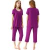 image:imageWiWi Womens Pajamas Sets Bamboo Viscose Short Sleeve Top with Capri Pants Super Soft Lounge Cooling Sleepwear Pjs SXXLAdark Reddish Purple