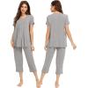 image:imageWiWi Womens Pajamas Sets Bamboo Viscose Short Sleeve Top with Capri Pants Super Soft Lounge Cooling Sleepwear Pjs SXXLAheather Grey