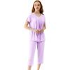 image:imageWiWi Womens Pajamas Sets Bamboo Viscose Short Sleeve Top with Capri Pants Super Soft Lounge Cooling Sleepwear Pjs SXXLAlight Purple