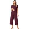 image:imageWiWi Womens Pajamas Sets Bamboo Viscose Short Sleeve Top with Capri Pants Super Soft Lounge Cooling Sleepwear Pjs SXXLBbrownish Red