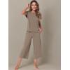 image:imageWiWi Womens Pajamas Sets Bamboo Viscose Short Sleeve Top with Capri Pants Super Soft Lounge Cooling Sleepwear Pjs SXXLBcamel