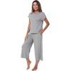 image:imageWiWi Womens Pajamas Sets Bamboo Viscose Short Sleeve Top with Capri Pants Super Soft Lounge Cooling Sleepwear Pjs SXXLBheather Grey
