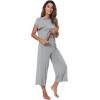 image:imageWiWi Womens Pajamas Sets Bamboo Viscose Short Sleeve Top with Capri Pants Super Soft Lounge Cooling Sleepwear Pjs SXXLBheather Grey