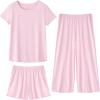 image:imageWiWi 3 PCS Pajamas for Women Set Short Sleeve Pajama Sets Capri and Shorts Pj Sets Super Soft Cooling Sleepwear SXXLPink
