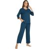 image:imageWiWi Bamboo Viscose Womens Pajama Set 34 Sleeve Pajamas Crewneck Sleepwear Sets Soft Loungewear Pjs with Pockets SXXLBpeacock Blue