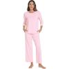 image:imageWiWi Bamboo Viscose Womens Pajama Set 34 Sleeve Pajamas Crewneck Sleepwear Sets Soft Loungewear Pjs with Pockets SXXLBpink