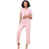 image:imageWiWi Pajamas for Women Bamboo Viscose Soft Ribbed Sleepwear Button Down Top and Pants 2 Piece Loungewear SXXLBpink