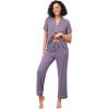 image:imageWiWi Pajamas for Women Bamboo Viscose Soft Ribbed Sleepwear Button Down Top and Pants 2 Piece Loungewear SXXLBviolet