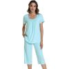 image:imageWiWi Pajamas for Women Soft Cooling Short Sleeve Sleepwear with Capri Pants Viscose from Bamboo Pjs Sets SXXLAqua