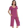 image:imageWiWi Pajamas for Women Soft Cooling Short Sleeve Sleepwear with Capri Pants Viscose from Bamboo Pjs Sets SXXLBeet Red